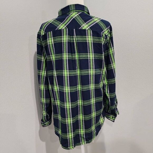 Lady 12 Womens Flannel Shirt Size XL Blue & Green Plaid Button Up Long Sleeves - Picture 2 of 10
